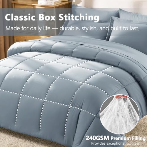 CozyLux Super King Plus Comforter Set, 7-Piece Bed in a Bag, Dusty Blue - Image 4
