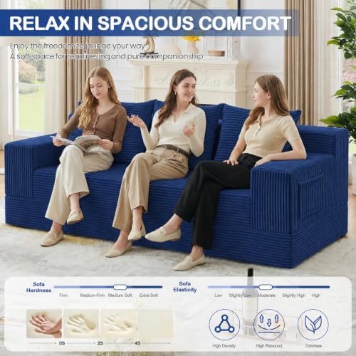 2 in 1 Convertible Boneless Couch Bed, Corduroy futon Sofa Bed, Compression - Image 3