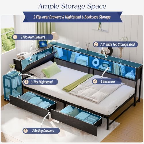 MU Twin Corner Bed Frame with Storage, Bookcase & Drawers - Image 7