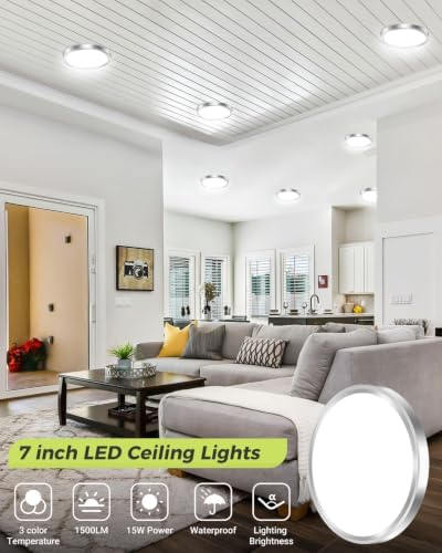 hepside 2PACK LED Flush Mount Ceiling Light, 3000K-4000K-6500K 3 Color - Image 2