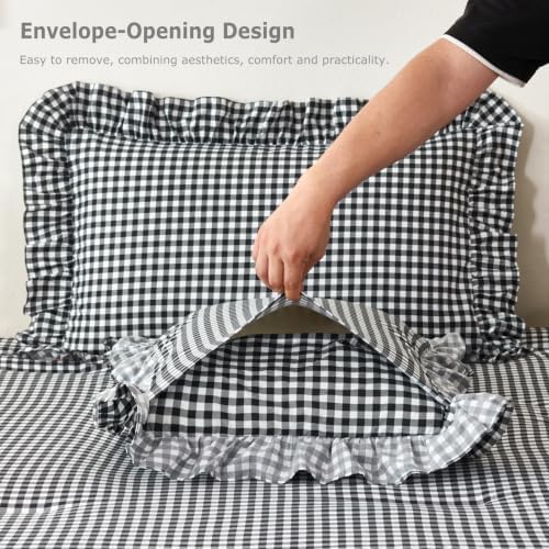 Black Gingham Ruffled Bed in a Bag Full Size 5 Pieces Grid Bed Set - Image 6