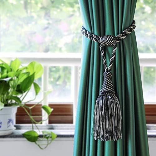 2Pack Curtain Tiebacks Handmade Elegant Tassel Drape Holdbacks-Mix Black - Image 4