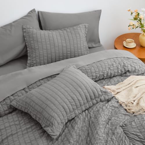 Love's cabin Seersucker Grey King Size Comforter Set, 7-Piece Bed in a Bag - Image 4