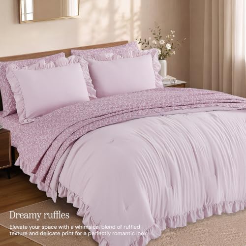 BLOOMHAVEN Full Size Comforter Sets-7 Pieces Ruffle Bedding Floral Sheet - Image 2