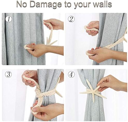 2 Pcs Natural Starfish Curtain Tiebacks, Handmade Woven Rope Curtain Curtain - Image 3