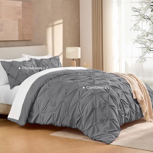 Andency King Pinch Pleat Medium Gray Comforter Set 3 Piece Bedding - Image 6