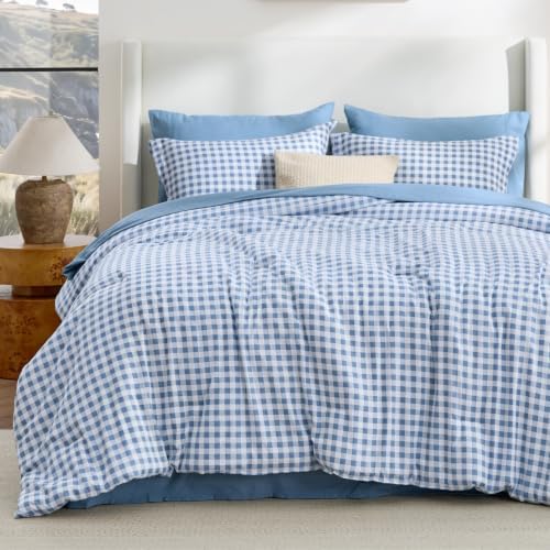 Bedsure Blue Gingham Comforter Set Full, Soft Fall Bedding 3 pcs 82"x86" by BEDSURE