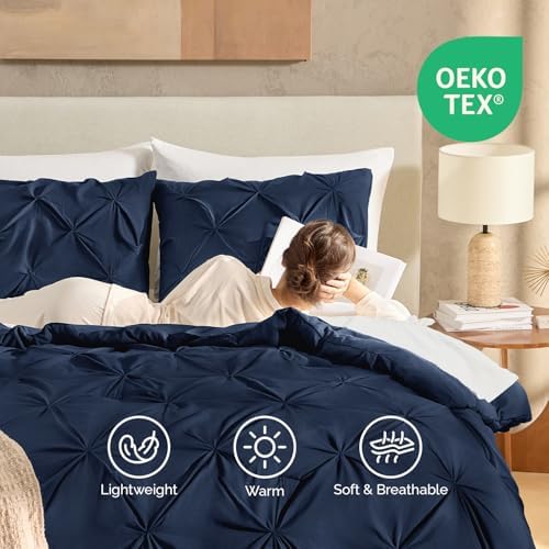 Andency Twin Pinch Pleat Navy Comforter Set 2 Piece Bedding - Image 4