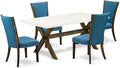 East West Furniture X727VE721-5 5 Piece Modern Dining Table Set Includes a Rectangle Wooden Table with X-Legs and 4 Blue Color Linen Fabric Upholstered Chairs, 40x72 Inch, Multi-Color