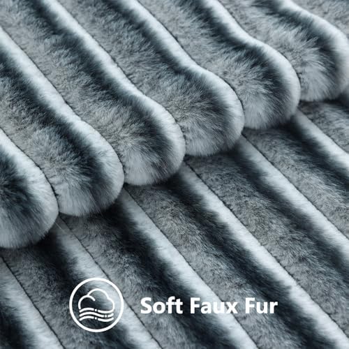 decorUhome Fall Faux Fur Throw Pillow Covers 26x26 Set of 2 Blue Grey - Image 3