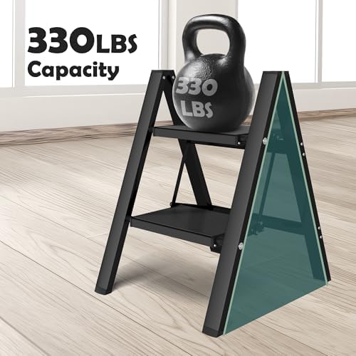 Taranta 2 Step Stool Foldable, Aluminum Step Ladder-BlackWoodgrain - Image 4
