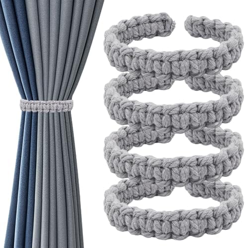 4 Pack Braided Linen Curtain Tiebacks, Boho Elegant Farmhouse Rustic Flexible by GDFYMIImproveLifeHappyLife
