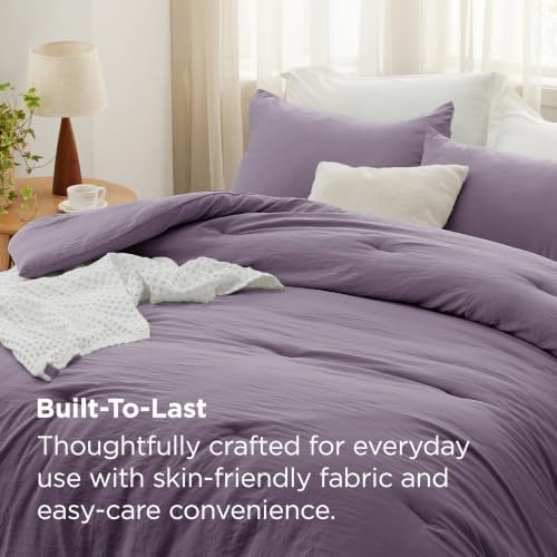 Bedsure Oversized Queen Comforter Prewashed Set 3Pcs Grayish Purple 98"x98" - Image 3
