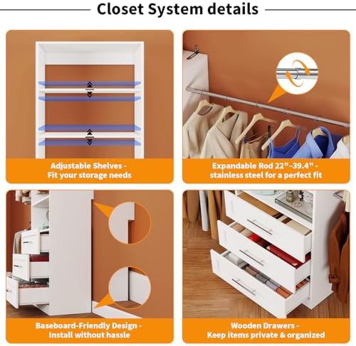 Closet System with 3 Sets, 6FT–15FT Modular Closet Organizer System with 3 - Image 3