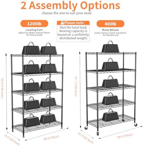 5-Tier Heavy Duty Metal Shelving Unit on Lockable Wheels - Image 3