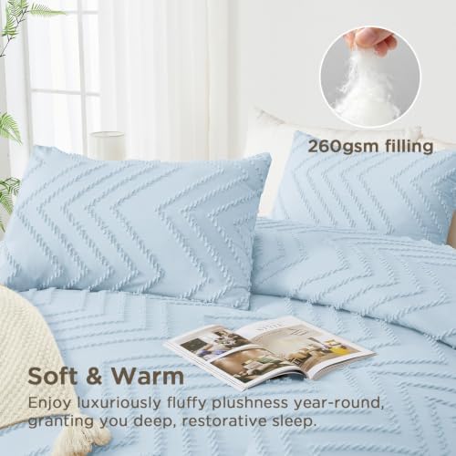 Andency Light Blue Comforter Set Queen Size, 3 Pieces Boho Bed Set - Image 3