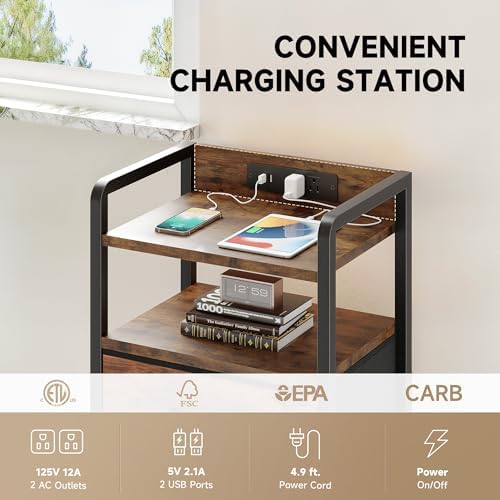 Lazzanto Nightstand with Rear Charging Station, LED Light, 4 Drawers - Image 5