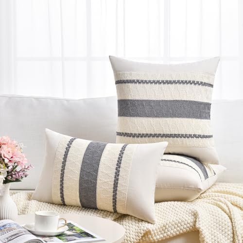 Fancy Homi Set of 1 Neutral Grey Farmhouse Lumbar Decorative Throw Pillow - Image 6