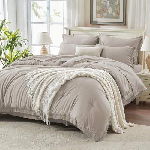 Andency Full Comforter Set, 7 Pieces Heather Grey Bedding - Image 3
