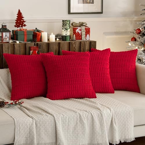 MIULEE Pack of 4 Christmas Corduroy Throw Pillow Covers 18x18 Inch Red - Image 4