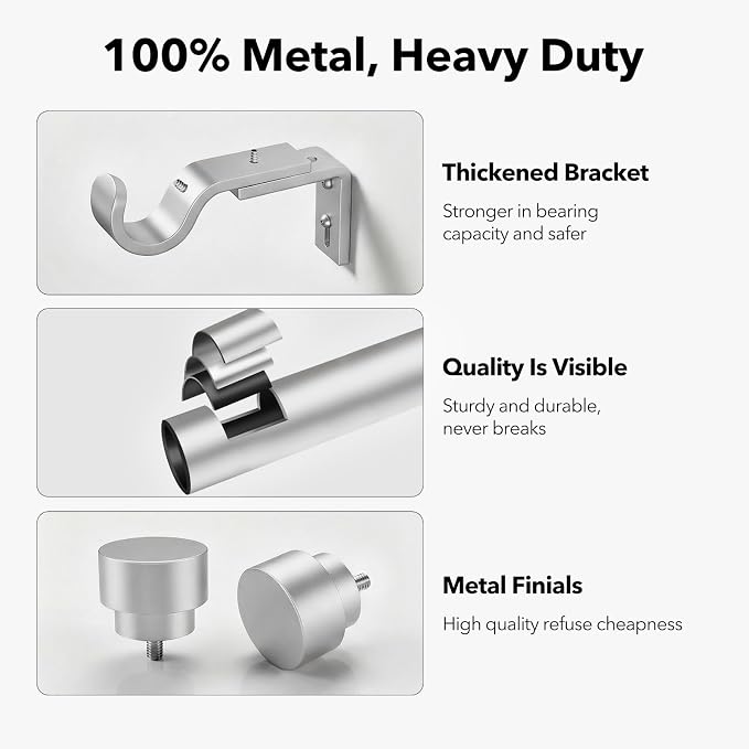IFELS Heavy Duty Curtain Rods for Windows 72 to 144 Inch, 1 Inch Silver Window - Image 3