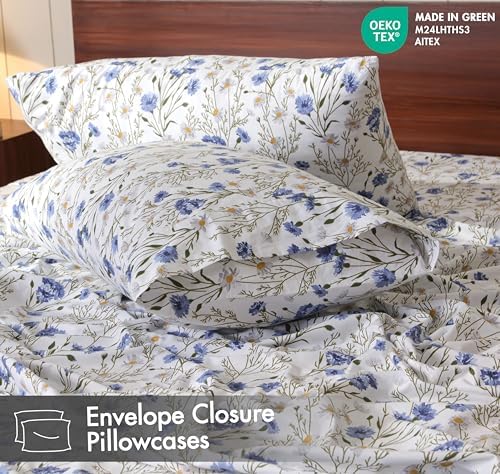RUVANTI 100% Cotton Percale King Sheets, King Size Sheets Set, Sweet Pea - Image 5