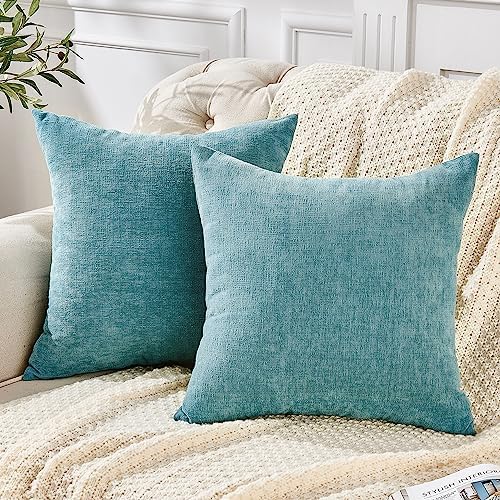 GAWAMAY Smoke Blue Chenille Throw Pillow Covers 16x16 Set of 2 by GAWAMAY