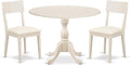 East West Furniture DMAD3-LWH-LC 3 Piece Dinette Set for Small Spaces Contains a Round Dining Table with Dropleaf and 2 Faux Leather Dining Room Chairs, 42x42 Inch, Linen White