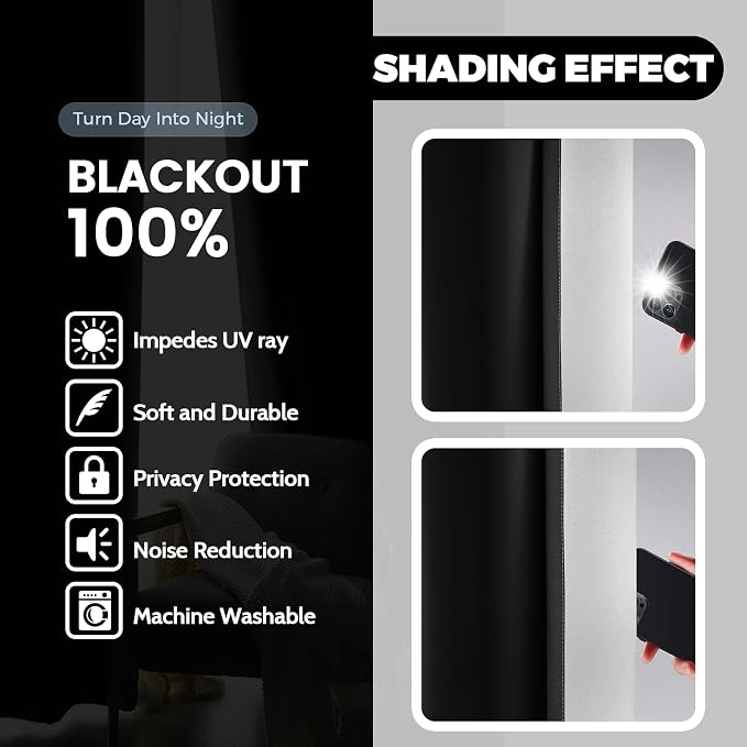 Yakamok 100% Blackout Curtains 72 Inch Length 2 Layers, Light Blocking Thermal - Image 4