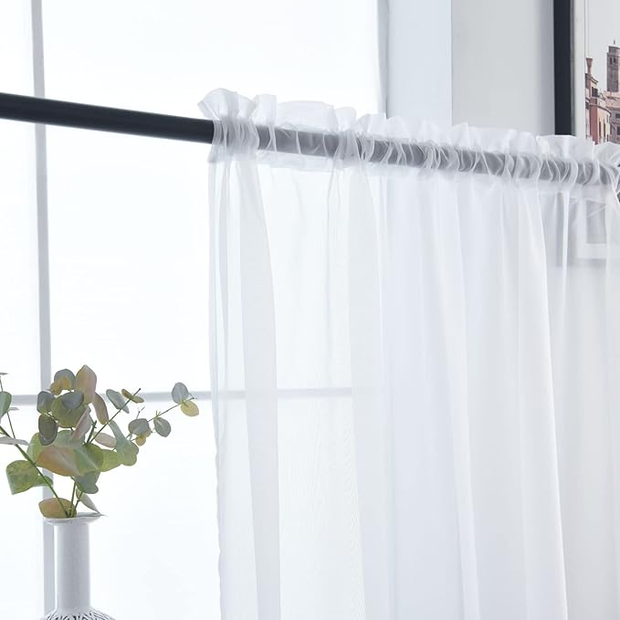 SpaceDresser Basic Rod Pocket Sheer Voile Window Curtain Liners White 2 Panels - Image 5