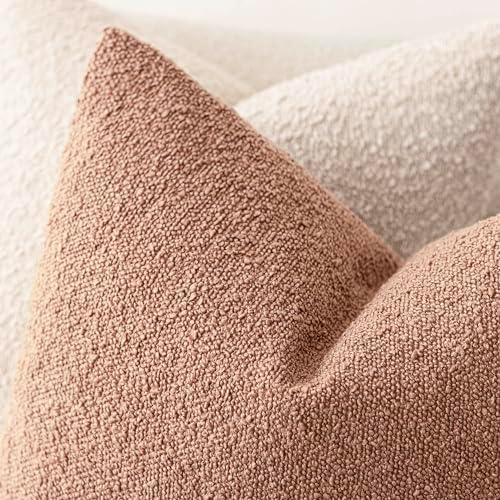 Foindtower Textured Boucle Throw Pillow Covers 18x18 Dusty Orange Hazel - Image 4