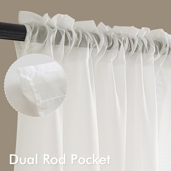 MIULEE Ivory Sheer Curtains 108 Inches Long, 4 Panels Set, Light Filtering Rod - Image 3