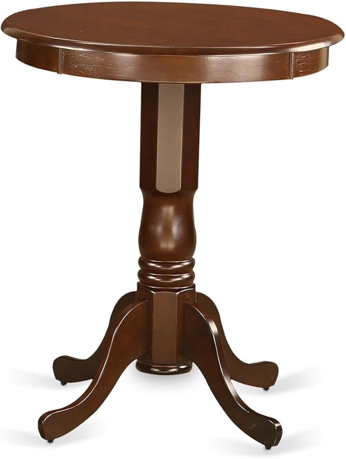East West Furniture EDVN5-MAH-C 5 Piece Counter Height Dining Table Set Includes a Round Wooden Table with Pedestal and 4 Linen Fabric Upholstered Chairs, 30x30 Inch, Mahogany