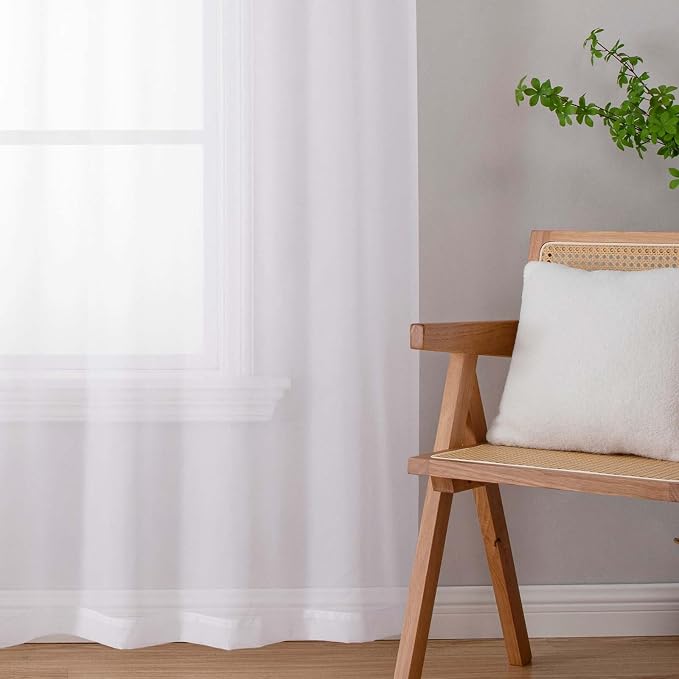 White Sheer Curtain for Bedroom Living Room 72 Inches Long 2 Panels Set - Image 9