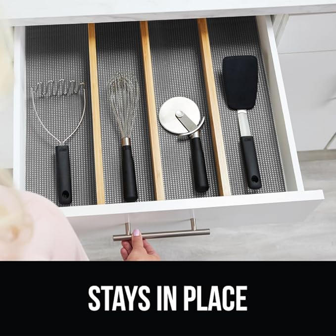 GORILLA GRIP powerGRIP Drawer Shelf and Cabinet Liner, Thick Strong Hold, Non-Adhesive Liners Protect Kitchen Cabinets and Cupboard, Bathroom Drawers, Easy Install, Breathable Mat, 17.5" x30', Gray