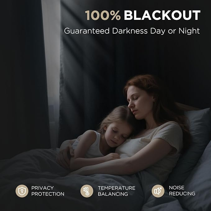 Joydeco 100% Blackout Curtains for Bedroom - Natural Linen Curtains 42" W x 63" L Long, Thermal Insulated 2 Panels Light Blocking Drapes, Rod Pocket & Back Tabs, Darkening Privacy for Living Room
