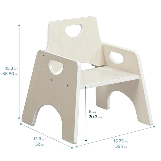 ECR4Kids Stackable Wooden Toddler Chair, 8in, Kids Furniture, White Wash, 2-Pack