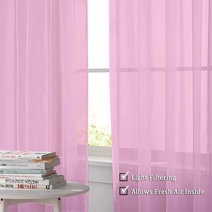 OWENIE Sheer Curtains Light Pink, Sheer Curtains 63 inches Length 2 Panels Set - Image 5