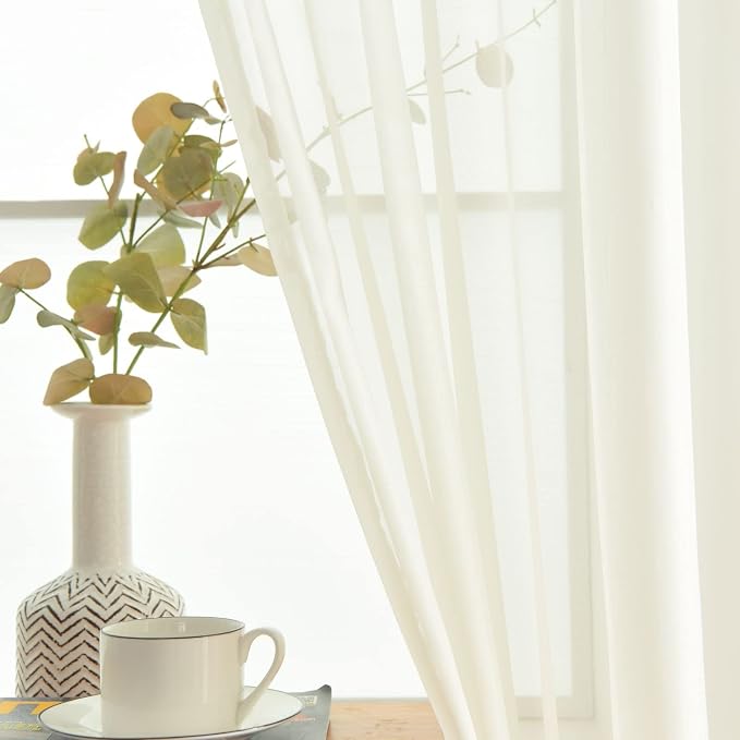 SpaceDresser Basic Rod Pocket Sheer Voile Window Curtain Panels White 1 Pair 2 - Image 2