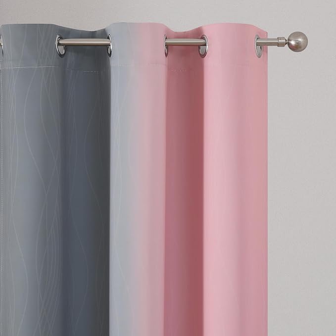 Estelar Textiler Pink and Grey Blackout Curtains 54 Inch Length, Light Blocking - Image 4