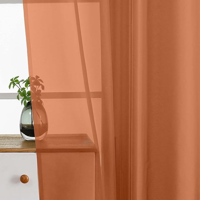 Orange Window Sheer Curtains 45 Inches Length, Voile Short Curtains - Image 5