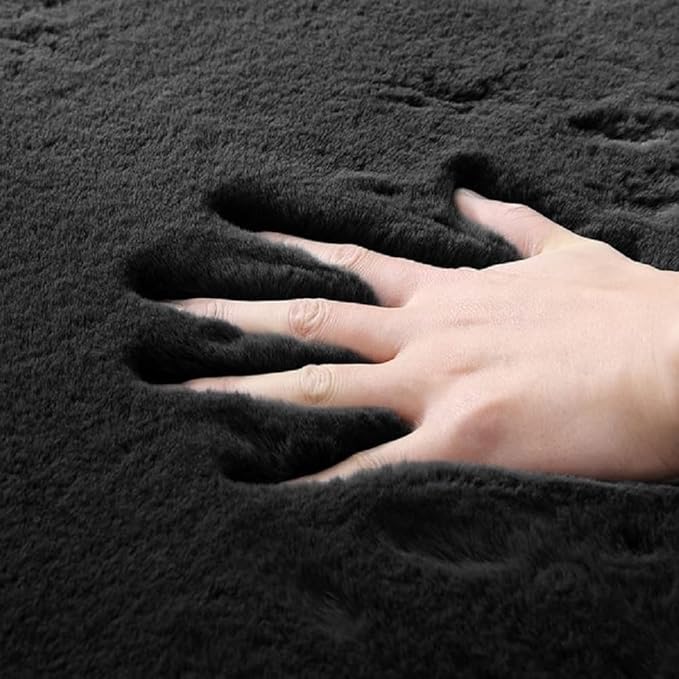 ORINOVA Black Faux Rabbit Washable Fur Area Rugs - Image 6