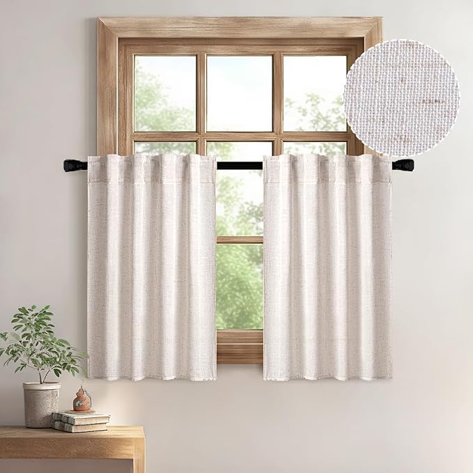MIULEE Farmhouse Kitchen Curtains 30 Inch Length 2 Panels, Soft Thick Linen by MIULEE