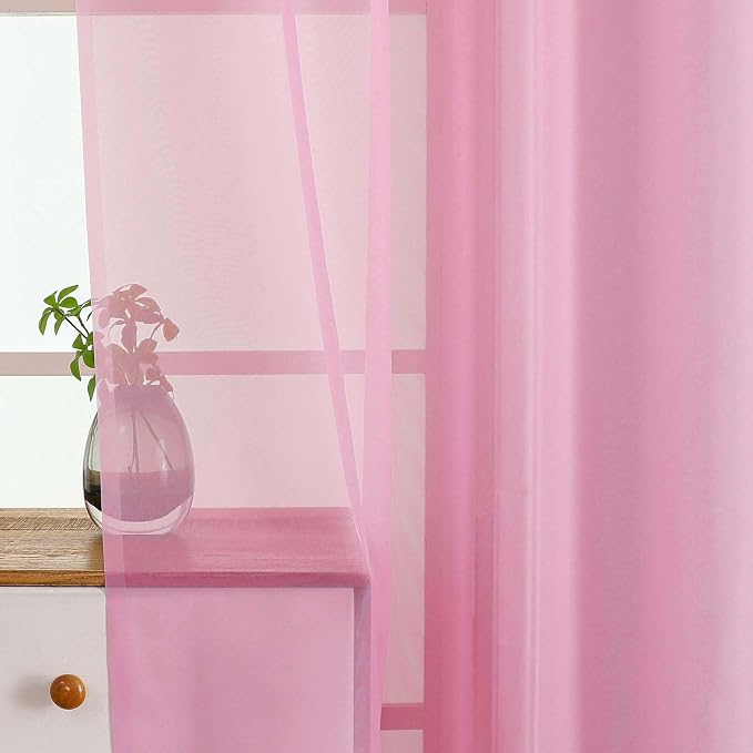 Light Pink Small Sheer Curtains 2 Panels Set, Kitchen Curtains 36 Inch Length - Image 4