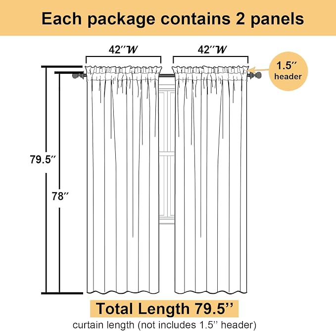 Lecloud Light Green Sheer Curtains 78 Inches Long 2 Panels, Modern Light - Image 3