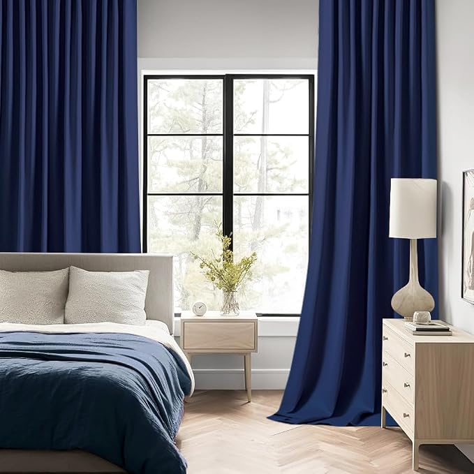 MIULEE Navy Blue Back Tab Blackout Curtain 96 Inch Long 2 Panels Set - Image 2