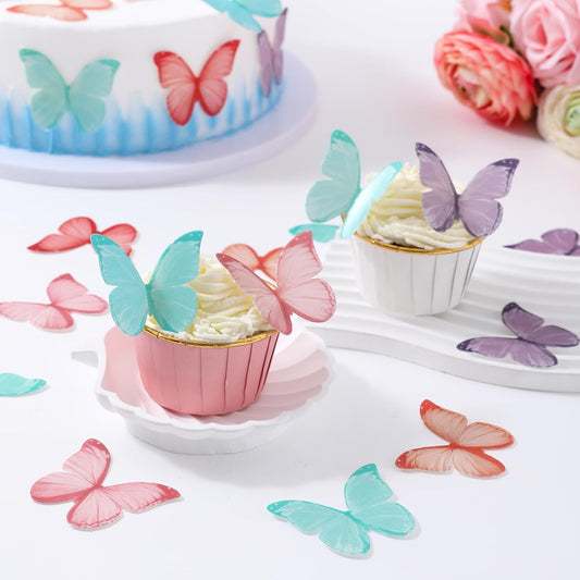 48Pcs Edible Butterflies Cake Toppers 2" Wafer Paper Butterfly for Cake Cupcake Decorations Colorful Small Pastel Cupcake Topper for Wedding Birthday Baby Shower Cake Decoratings(Mix Color)