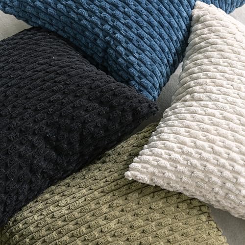 Set of 4 Black Decorative Throw Pillow Covers 24x24 Inch Corduroy Pillow Covers - Image 7