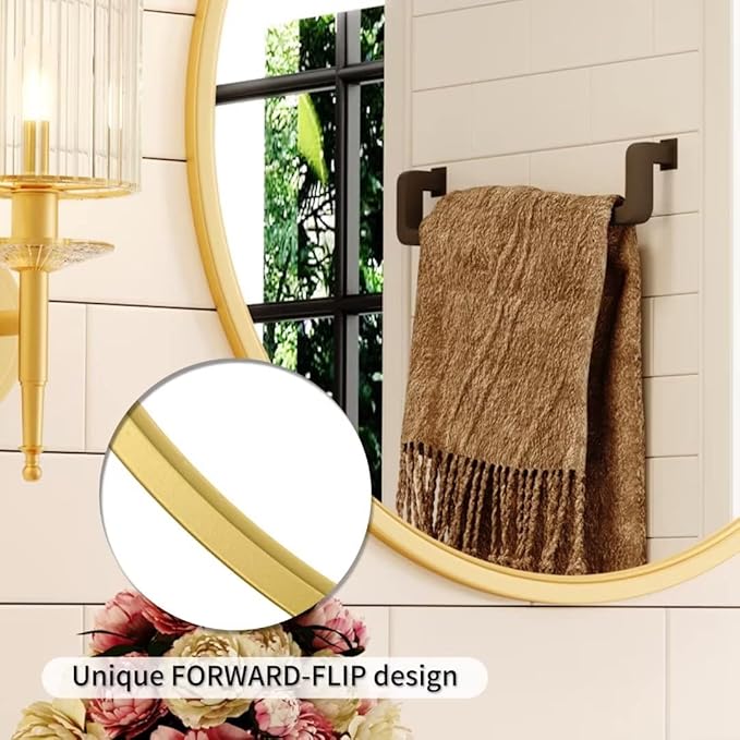 Growsun Gold Round Mirror, 15.7 inch Circle Wall Mirror for Bathroom Vanity, Entryway Living Room with Metal Frame for Home Decor