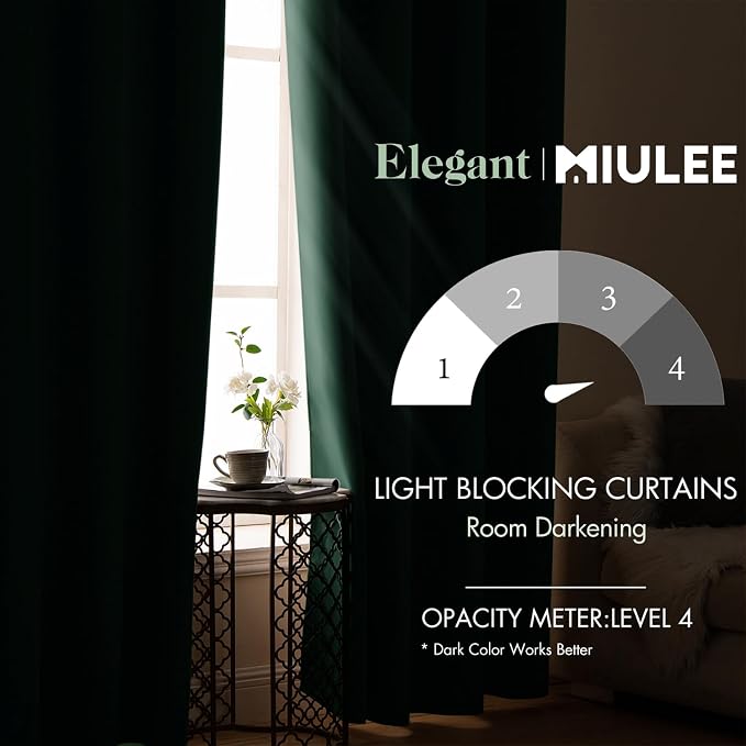 MIULEE Christmas Dark Green Blackout Curtains 96 Inches Long - Image 2